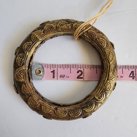 African Brass Bangle Bracelet Artisan Handmade Asante Ghana Tribal Currency - Picture 6 of 8